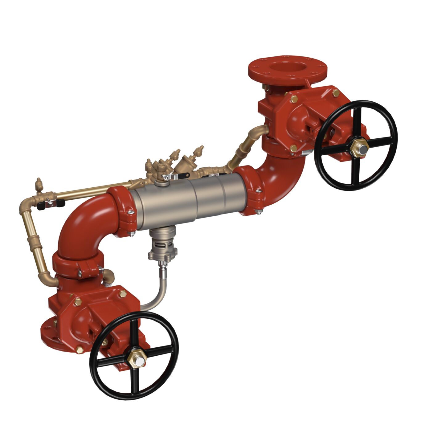 Stainless Steel Reduced Pressure Detector Assembly Backflow Preventer, Domestic OSY Shutoff Valves, Z Pattern, Less Meter