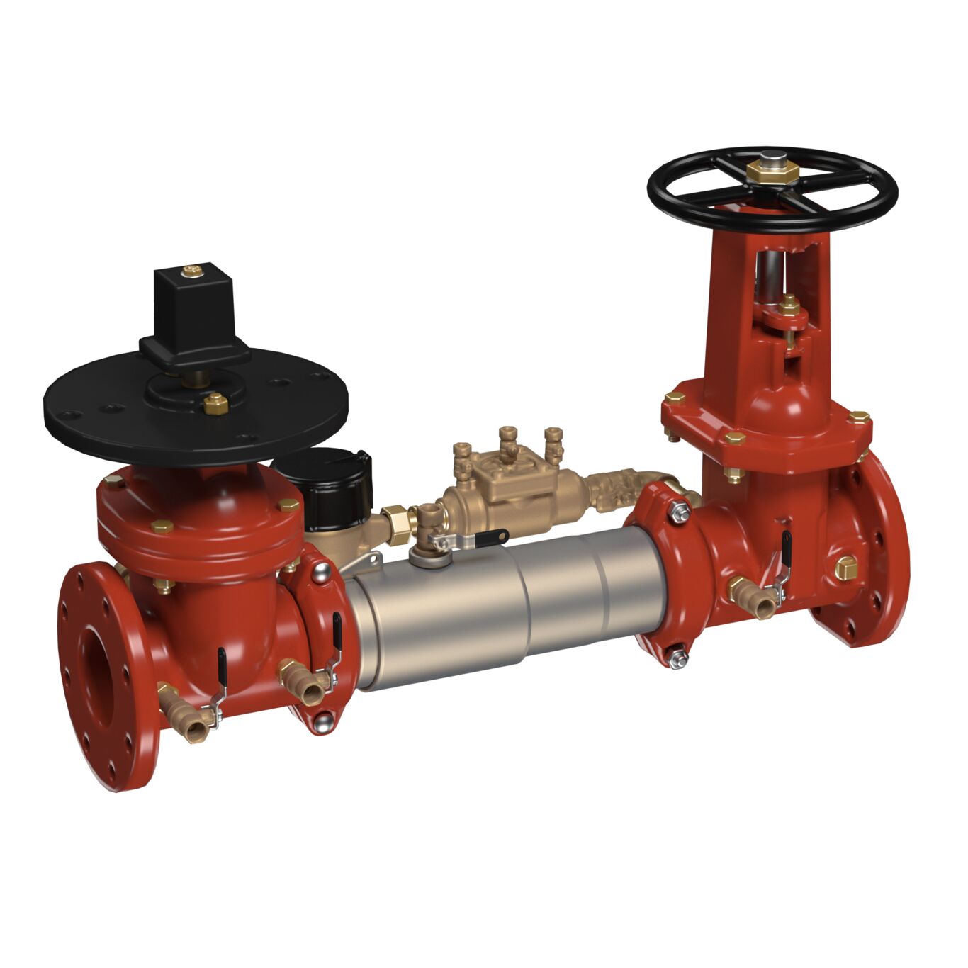 Double Check Detector Backflow Preventer assembly, Post Indicator Valve x OSY Shutoff Valve, Meter