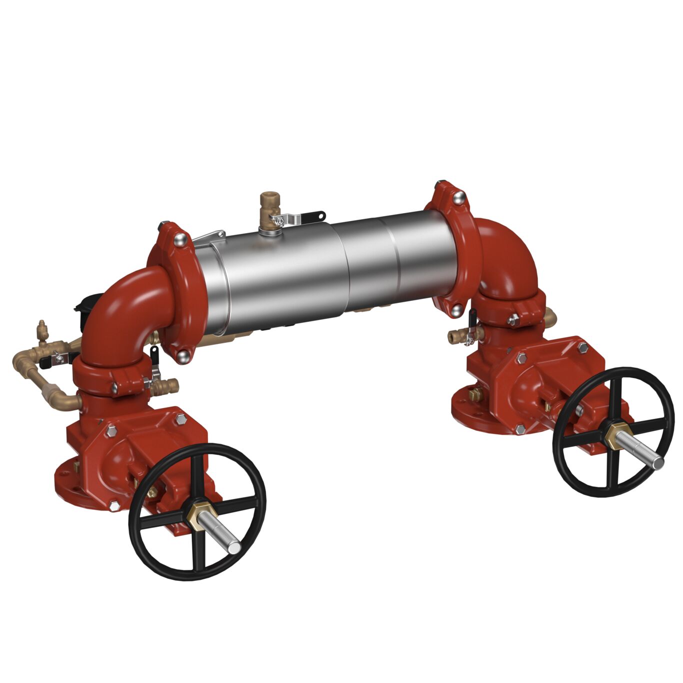 SS Double Check Detector Backflow Preventer Assembly, Maxim, OSY Shutoffs, Meter, N Pattern