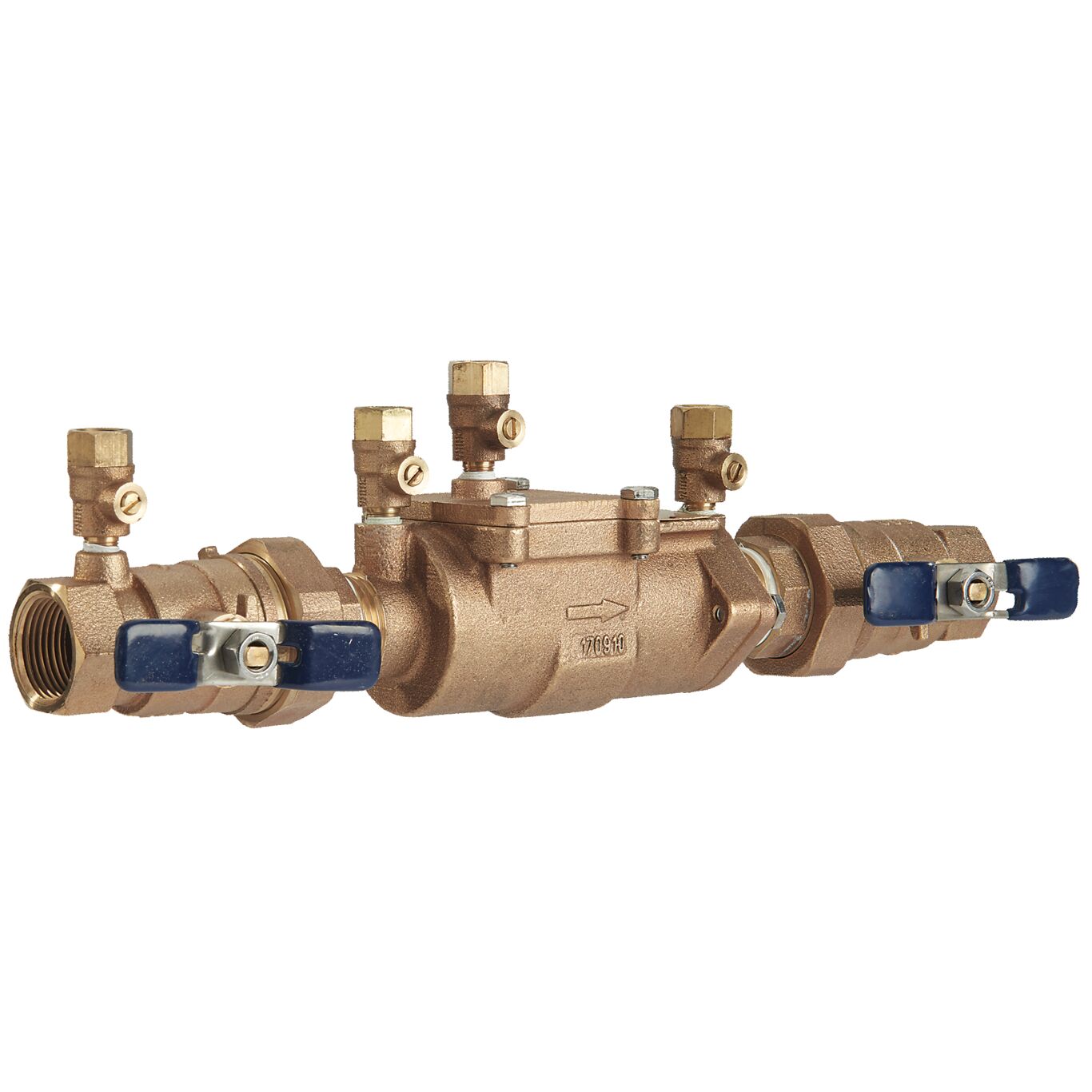 Product Image - Lead Free Bronze Double Check Valve Backflow Preventer Assembly, Quarter Turn Shutoff, Union, Small Diameter