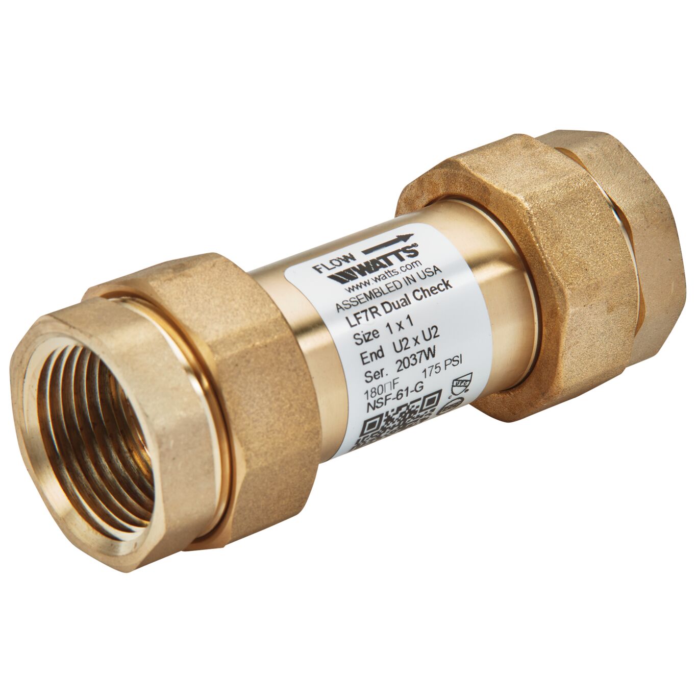 Product image 1 X 1 In Lead Free Residential Dual Check Valve With Female Npt Inlet X Union Female Npt Outlet