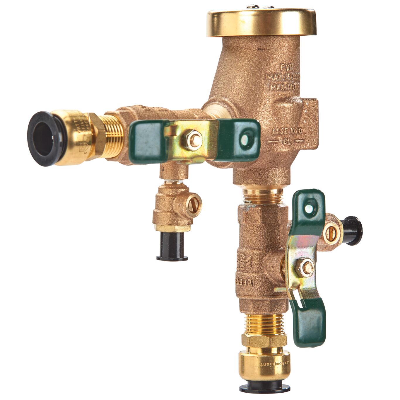 Product Image 1/2 In Bronze Anti-Siphon Pressure Vacuum Breaker, Quarter Turn Shutoff, Quick Connect Adapters, Tee Handles